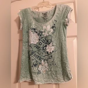 Juniors cotton green tshirt with gems and design